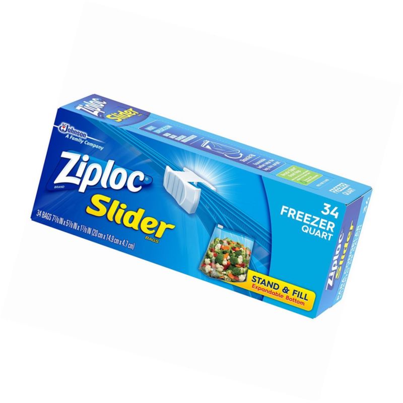 Ziploc Slider Freezer Quart Bags, Clear - 34 count